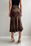 Women's Brown Leopard Midi Satin Skirt - 4