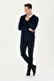 Men's Navy Blue V-Neck Sweater 50269004-Vr033 - 4