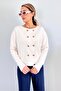 Women's Sima Gold Metal Buttoned Ecru Knitwear Cardigan