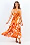 Women's Breeze Elastic Waist Orange Viscose Dress - 4