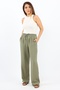 Women's Linen Comfy Khaki Straight Cut Elastic Waist Trousers - 3