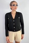 Women's Lia Black Gold Buttoned Knitwear Cardigan - 8