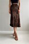 Women's Brown Leopard Midi Satin Skirt - 3