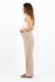 Women's Linen Comfy Beige Straight Cut Elastic Waist Trousers - 6