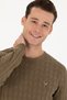 Men's Khaki Melange Crew Neck Sweater 50268940-Vr125 - 2