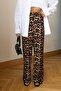 Brown Elastic Waist High Waist Leopard Pattern Trousers