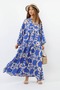 Prive Women's Chain 100% Viscose Maxi Length Blue Balloon Sleeve Long Summer Dress - 5