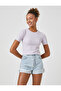Crop T-Shirt Textured Crew Neck Short Sleeve Viscose Blended