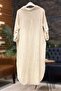 Collared Buttoned Long Linen Dress with Pockets - 2