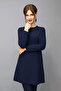 O-Neck Long Sleeve Blouse - Navy Blue - 3
