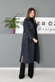 Bondit Leather Detailed Trench Coat - Navy Blue - 6