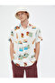Short Sleeve Shirt Summer Themed Surf Detailed Classic Collar