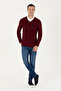 Men's Slim Fit V-Neck Claret Red Sweater 50269004-Vr014 - 4