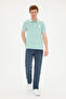 Men's Slim Fit Polo Neck Water Green Basic T-Shirt 50263475-Vr083 - 4