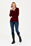 Women's Burgundy V-Neck Basic Sweater 50269014-Vr014 - 4