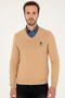 Men's Sand Melange V-Neck Sweater 50269002-Vr123 - 3