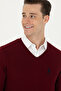 Men's Slim Fit V-Neck Claret Red Sweater 50269004-Vr014 - 2