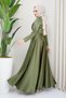 Satin Hijab Evening Dress with Sequin and Glitter Detail on the Front and Cape Skirt LIGHT GREEN 1642 - 4