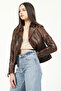 Malartic Women's Slimfit Genuine Leather Coat Camel Antique - 2
