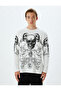 Skull Printed Sweatshirt Crew Neck Loose Fit Long Sleeve Cotton - 3