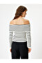 Floor Detailed Ribbed Long Sleeve Knitwear Off-The-Shoulder Sweater - 4