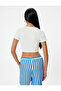 Textured Crop T-Shirt - Deep V Neck and Tie Detail - 4
