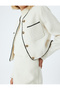 Tweed Crop Jacket with Color Contrast, Round Neck, Pockets and Buttons - 5