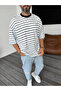 White Text Embroidered Striped T-Shirt Pm-133
