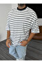 White Text Embroidered Striped T-Shirt Pm-133 - 4