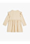 Dress with Long Sleeves, Textured Ruffle Detail, Buttoned - 2