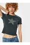 Short Sleeve T-Shirt Crew Neck Stone Detailed Star Printed Slim Fit
