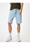 Slim Fit Denim Shorts Bermuda Fold Long Button Detail - 3