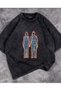 Worm Boutique Y2K Washed Flaming Skeletons Printed Unisex Oversize Vintage T-Shirt - 2