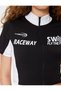Crop T-Shirt Zipper College Printed Stand Collar Color Block Short Sleeve - 5