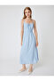 Long Dress with Gingham Pattern, A-Line, Rope Straps, Lace Detail, Gipeli - 3