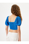 Crop T-Shirt with Balloon Sleeves, Corset Look, Wrinkled V-Neck, Slim Fit - 4