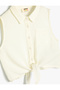 Crop Shirt Short Sleeve Tie Front - 3
