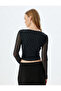 Polka Dot Tulle T-Shirt with Bow Long Sleeves Square Neck Draped - 4