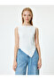 Sleeveless Blouse Wrap Asymmetrical Cut Crew Neck Slim Fit - 3