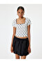 Bow T-Shirt Square Neck Short Sleeve Print Slim Fit - 3