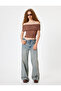 Madonna Collar Off-The-Shoulder Crop Blouse Short Sleeve Wrapped Textured Slim Fit - 2
