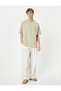 Crew Neck T-Shirt with Stitching Detail and Off Shoulder