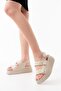 24422-1185 Beige Wedge Heel Women's Sandals - 3