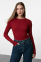 Bordo-Taş 2'li Paket Slim Çıtçıtlı Dik Yaka Fitilli Esnek Örme Body TWOAW23BD00030 - 4