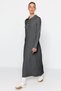 Anthracite Polo Neck Buttoned Comfortable Fit Rib Knitwear Dress Tctaw24Eb00025 - 3