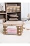 4 Pieces Small Size Beige Square Plaid Storage Organizer with Window under Bed Cabinet and Suitcase Organizer 40X30X20 cm - 5