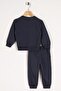 Crew Neck Long Sleeve Hooray Printed Anthracite Color Boy's Two Piece Set - 2