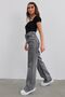 Smoked Lycra Super High Waist Loose Jean Trousers. Super High. Wide Leg. - 4