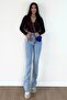 Blue Slit High-Waisted Slim Flared Relaxed Jeans - 2