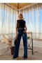 Nicola Lycra Women's Dark Blue Super High Waist Loose Leg Denim Jeans Loose Trousers - 3